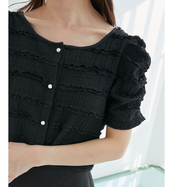  「前後2wayカットレースフリルカーデ」|カーディガン|