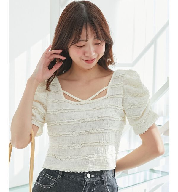  「前後2wayカットレースフリルカーデ」|カーディガン|
