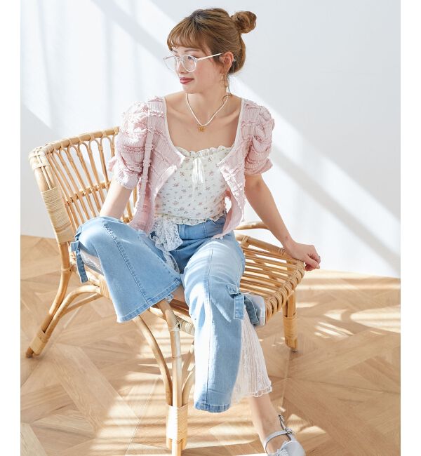  「前後2wayカットレースフリルカーデ」|カーディガン|