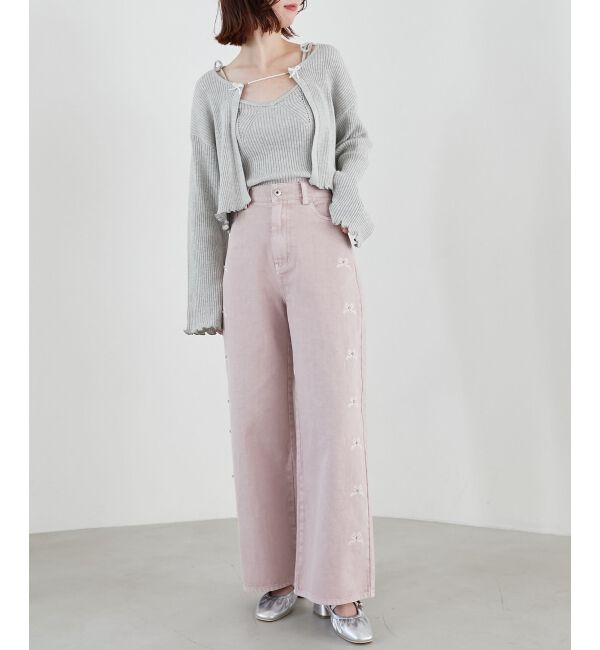 MAJESTICLEGON「リボンビジューデニムパンツ」|デニム|