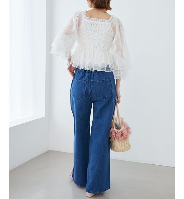 MAJESTICLEGON「リボンビジューデニムパンツ」|デニム|