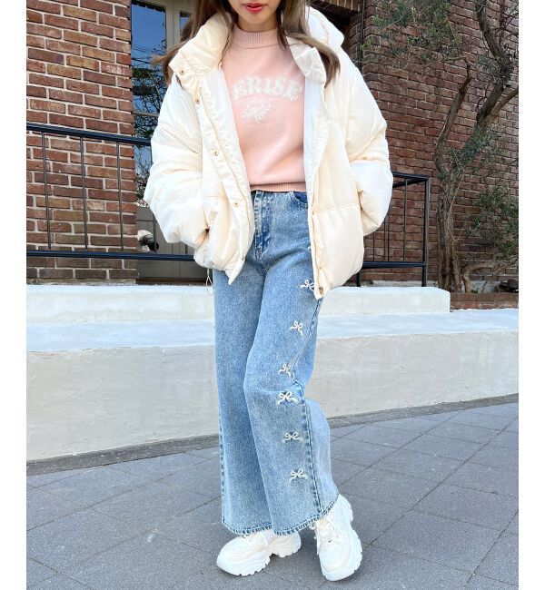 MAJESTICLEGON「リボンビジューデニムパンツ」|デニム|