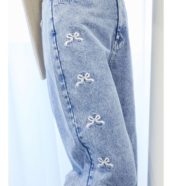 MAJESTICLEGON「リボンビジューデニムパンツ」|デニム|