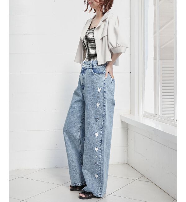 MAJESTICLEGON「リボンビジューデニムパンツ」|デニム|