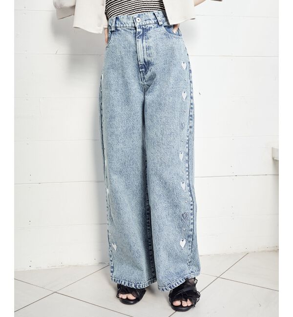 MAJESTICLEGON「リボンビジューデニムパンツ」|デニム|