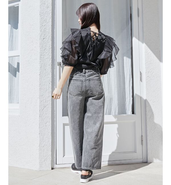 MAJESTICLEGON「リボンビジューデニムパンツ」|デニム|