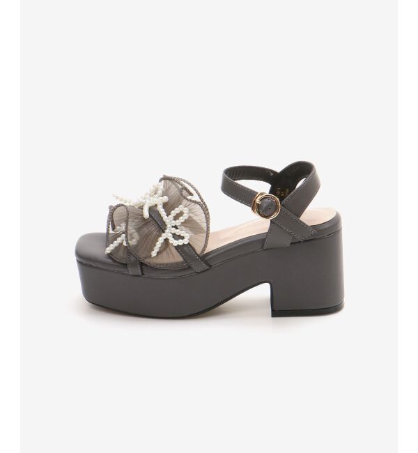  「パールリボンフリルボリュームサンダル」|サンダル|