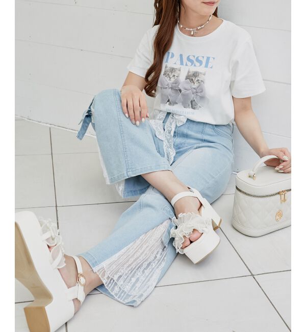  「パールリボンフリルボリュームサンダル」|サンダル|