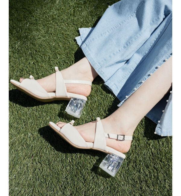  「クリアビジューヒールリボンサンダル」|サンダル|アイボリー