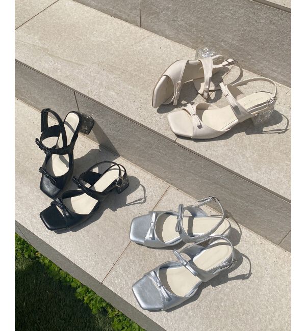  「クリアビジューヒールリボンサンダル」|サンダル|