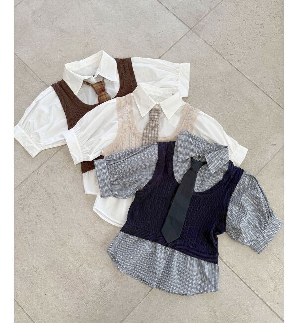  「&infin;ネクタイセットシャツドッキングニット」|ニット・セーター|