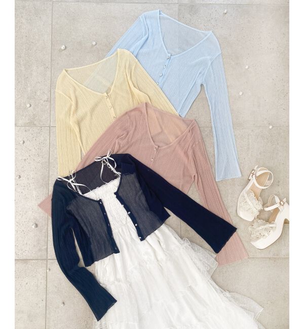  「キラキラボタンシアーカーディガン」|カーディガン|