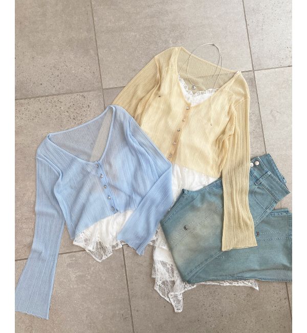  「キラキラボタンシアーカーディガン」|カーディガン|