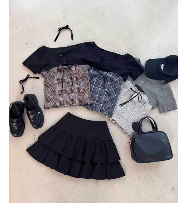  「フリルキャミ&times;トップスセット」|Tシャツ・カットソー|ブラウン