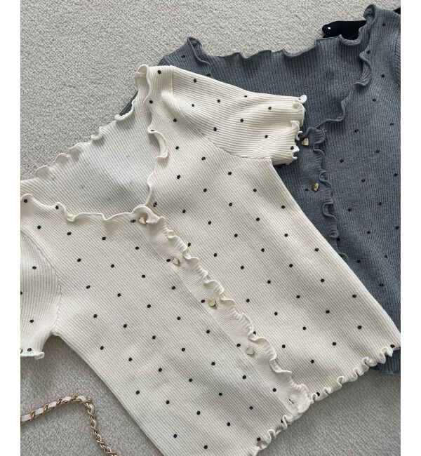  「ドットパターンリブカーディガン」|カーディガン|