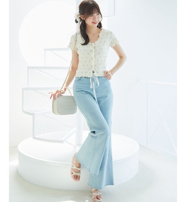  「ドットパターンリブカーディガン」|カーディガン|