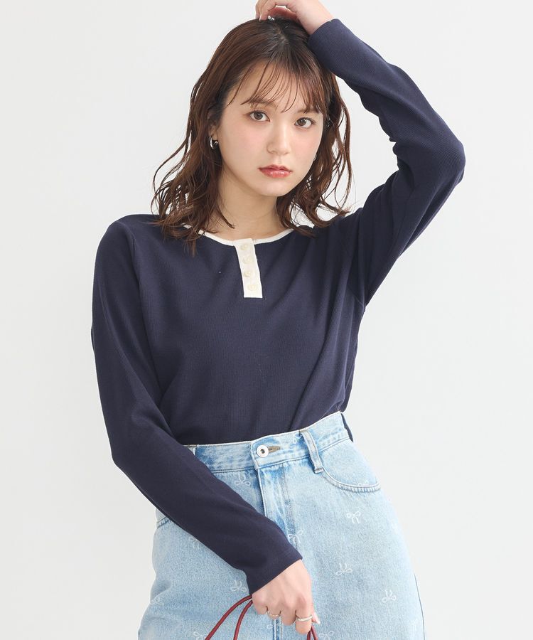 earth music&ecology「2WAY釦リブプルオーバー」|Tシャツ・カットソー|Navy