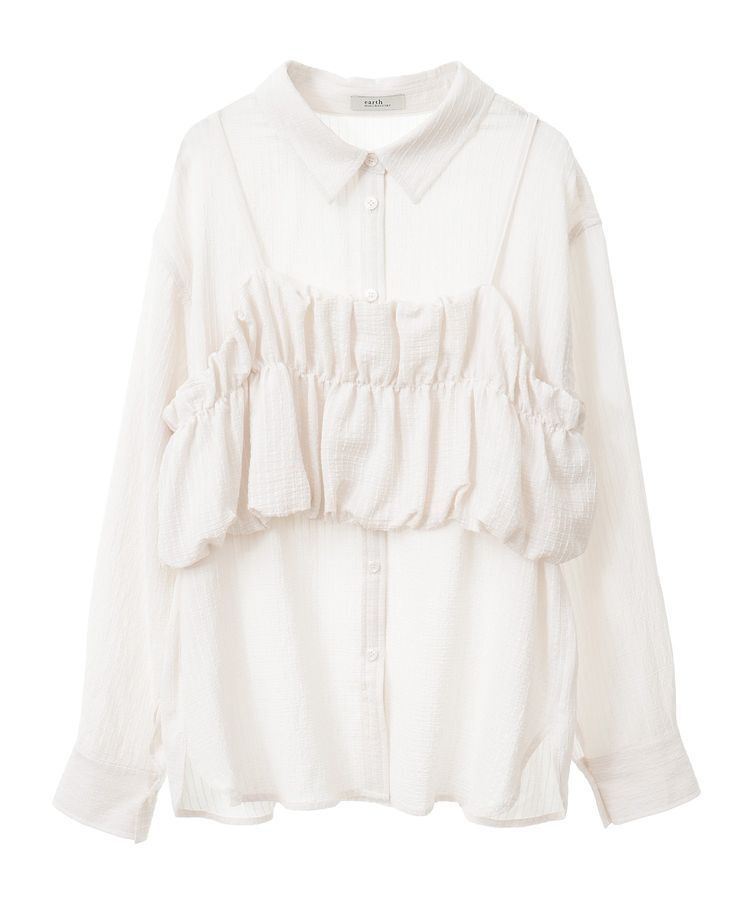 earth music&ecology「SET2点起毛ストライプシャツ+バルーンビスチェ」|シャツ・ブラウス|