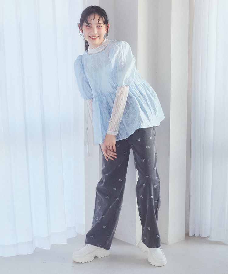 earth music&ecology「リボンプリントデニムパンツ」|デニム|