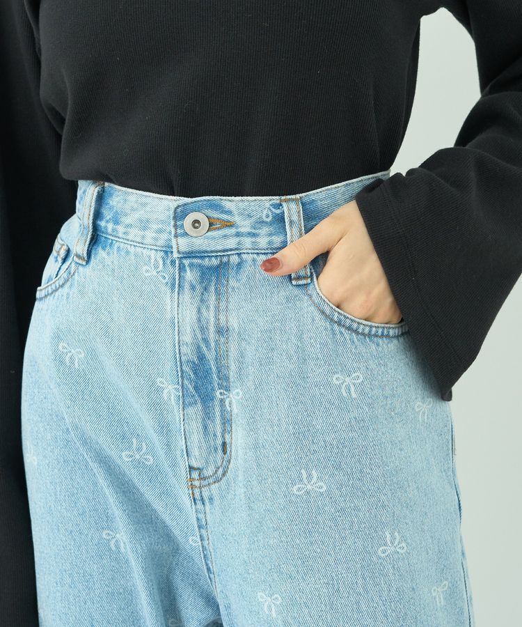 earth music&ecology「リボンプリントデニムパンツ」|デニム|