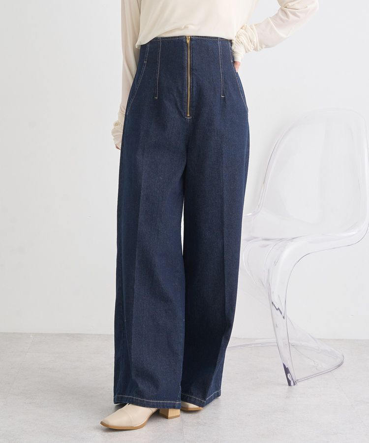 earth music&ecology「フロントZIPバックレースアップデニム」|デニム|Indigo