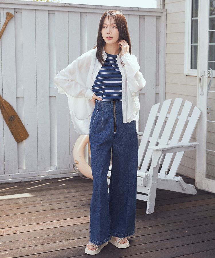 earth music&ecology「フロントZIPバックレースアップデニム」|デニム|