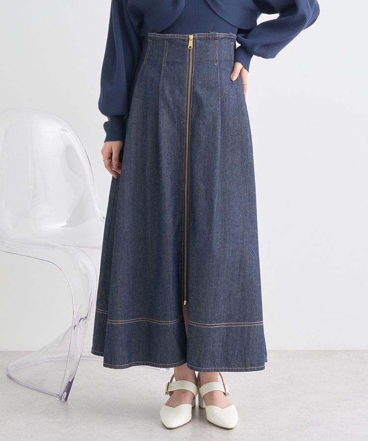 earth music&ecology「フロントZIPデニムスカート」|フレア|