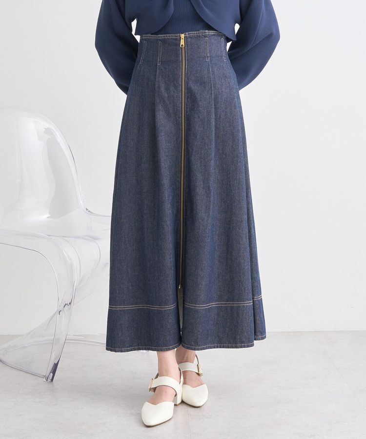earth music&ecology「フロントZIPデニムスカート」|フレア|