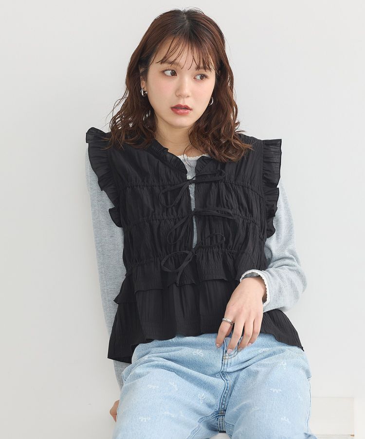 earth music&ecology「フロントリボンシャーリングベスト」|ベスト・ジレ|