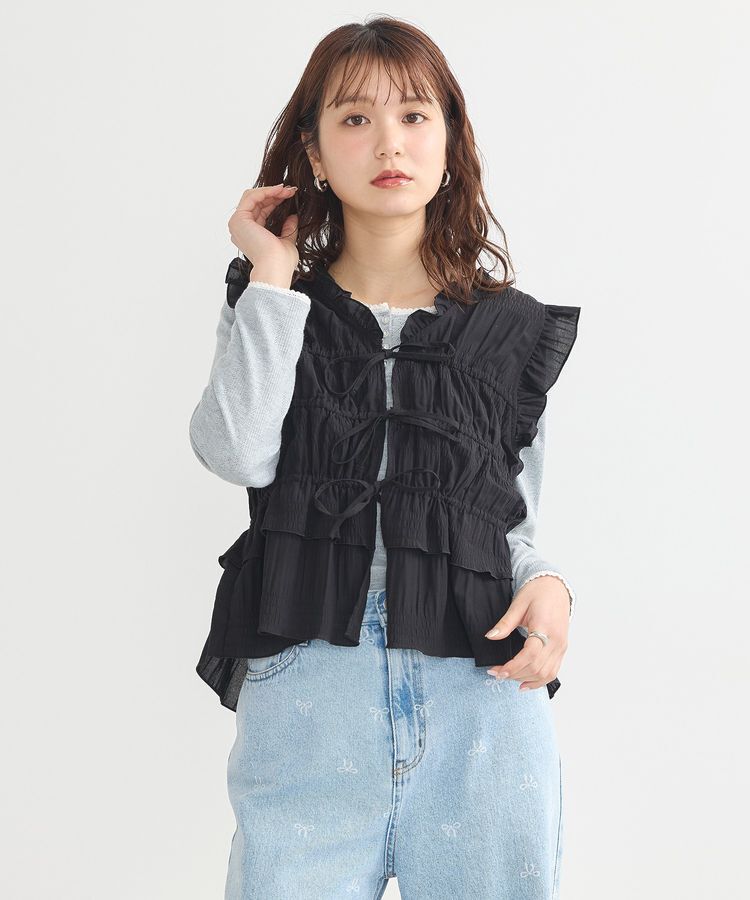 earth music&ecology「フロントリボンシャーリングベスト」|ベスト・ジレ|