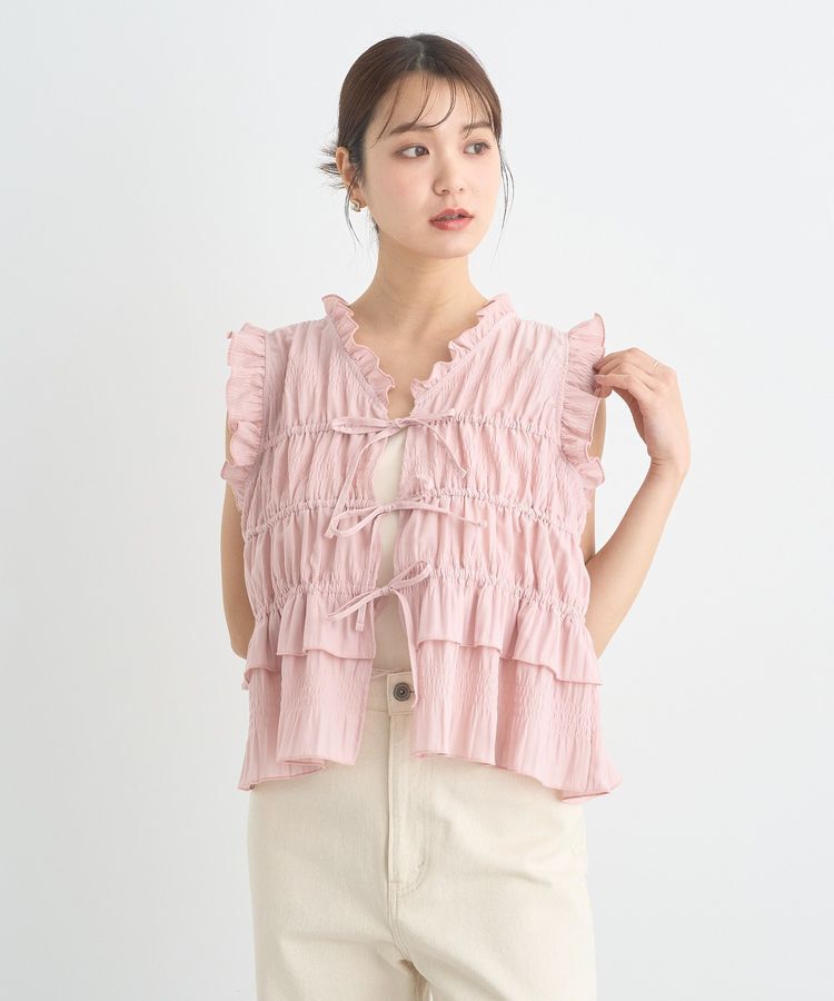 earth music&ecology「フロントリボンシャーリングベスト」|ベスト・ジレ|