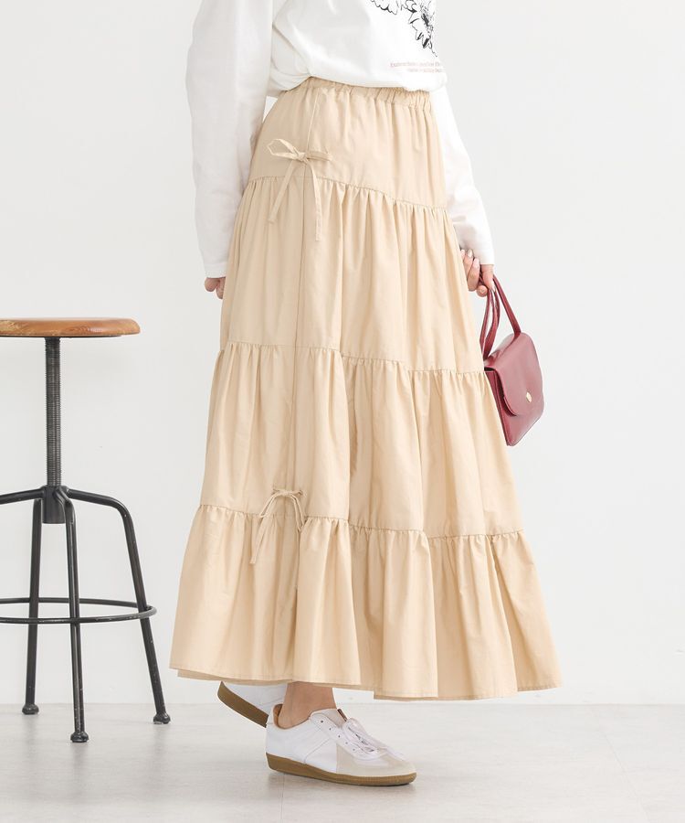 earth music&ecology「サイドリボンボリュームティアードスカート」|フレア|