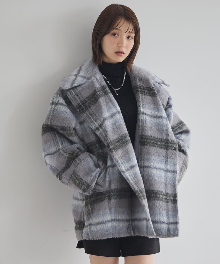 earth music&ecology「チェックシャギーコート」|その他|チェックグレー