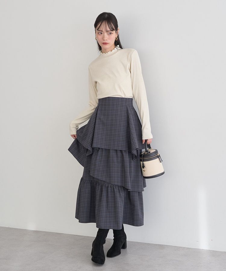 earth music&ecology「ハイウエストランダムティアードチェックスカート」|フレア|