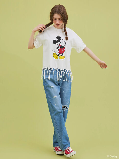  「裾フリンジ半袖カットプルオーバー/Mickey」|Tシャツ・カットソー|