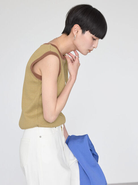 AMERICAN HOLIC「ミジンボーダーノースリーブカットプルオーバー」|Tシャツ・カットソー|