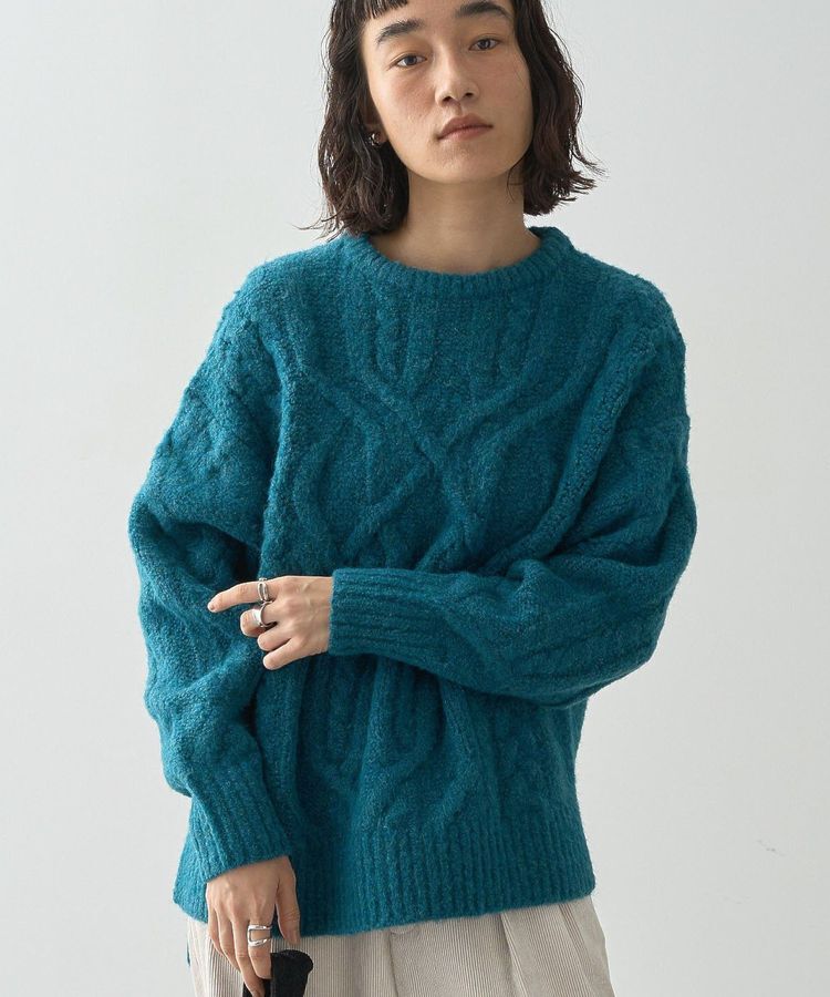 AMERICAN HOLIC「ローゲージアラン柄ニットプルオーバー」|ニット・セーター|Green