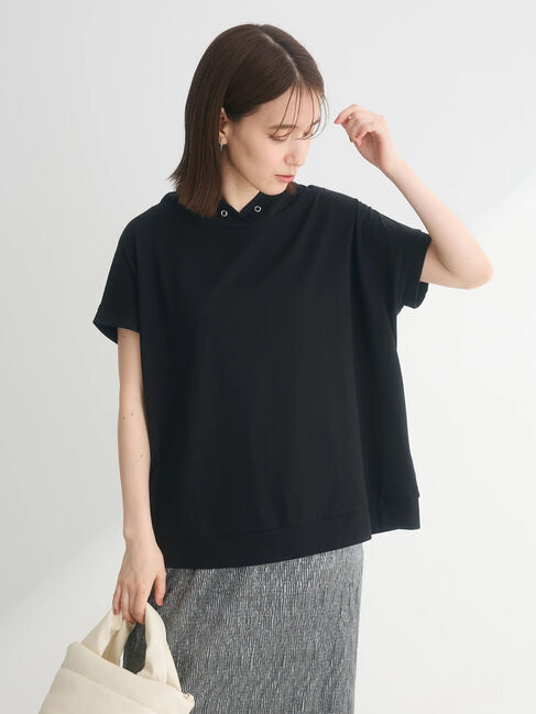 Green Parks「フレンチスリーブ抜け襟カットプルオーバー」|Tシャツ・カットソー|Black