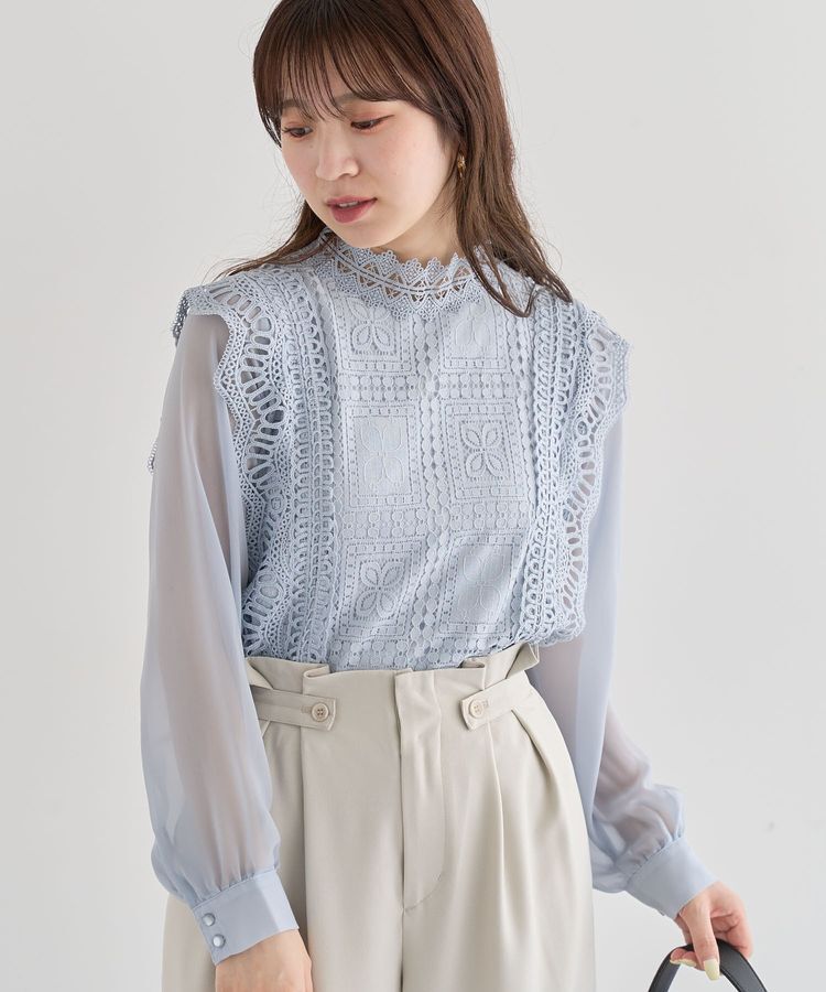 Green Parks「・Petit Fleur イロイロレースブラウス」|シャツ・ブラウス|Light Gray