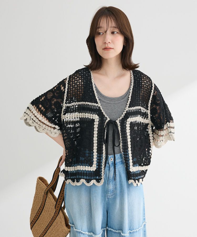 Green Parks「・ELENCARE DUE カギ針風レースカーデ」|カーディガン|