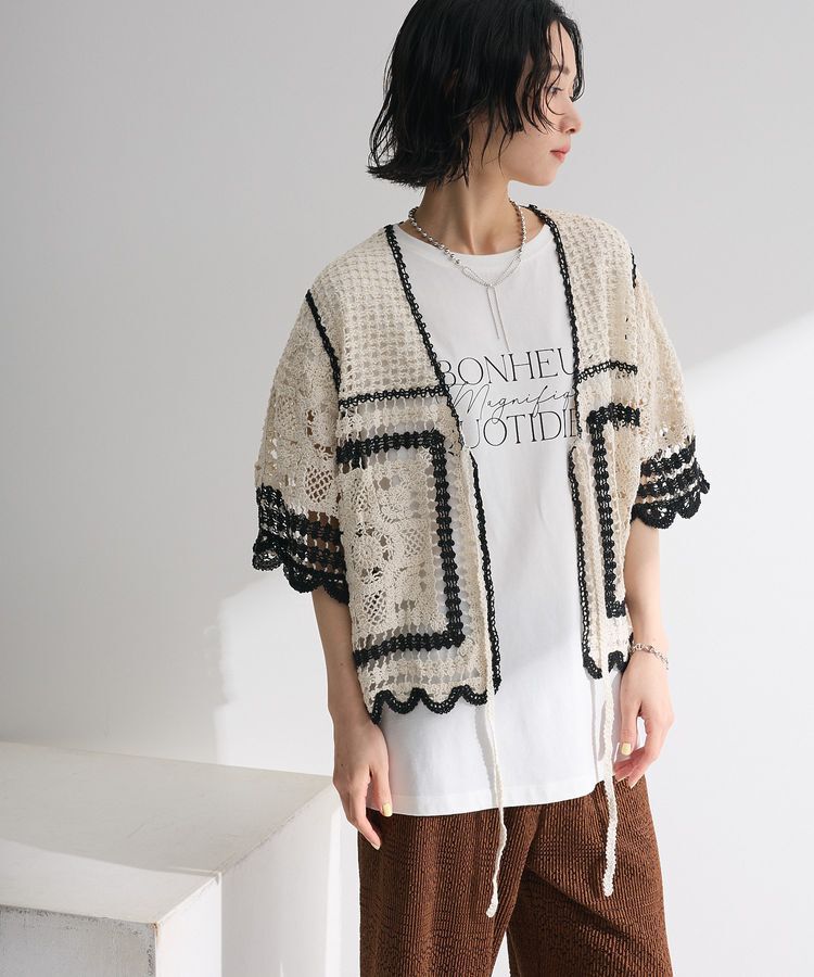 Green Parks「・ELENCARE DUE カギ針風レースカーデ」|カーディガン|