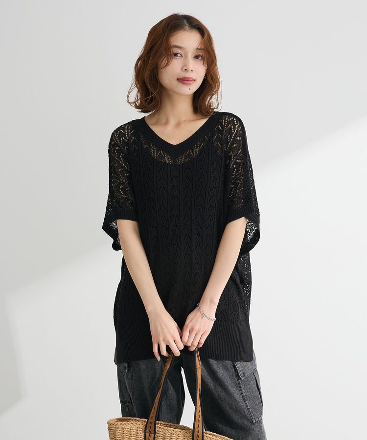 Green Parks「透かし編みニットチュニック」|チュニック|Black