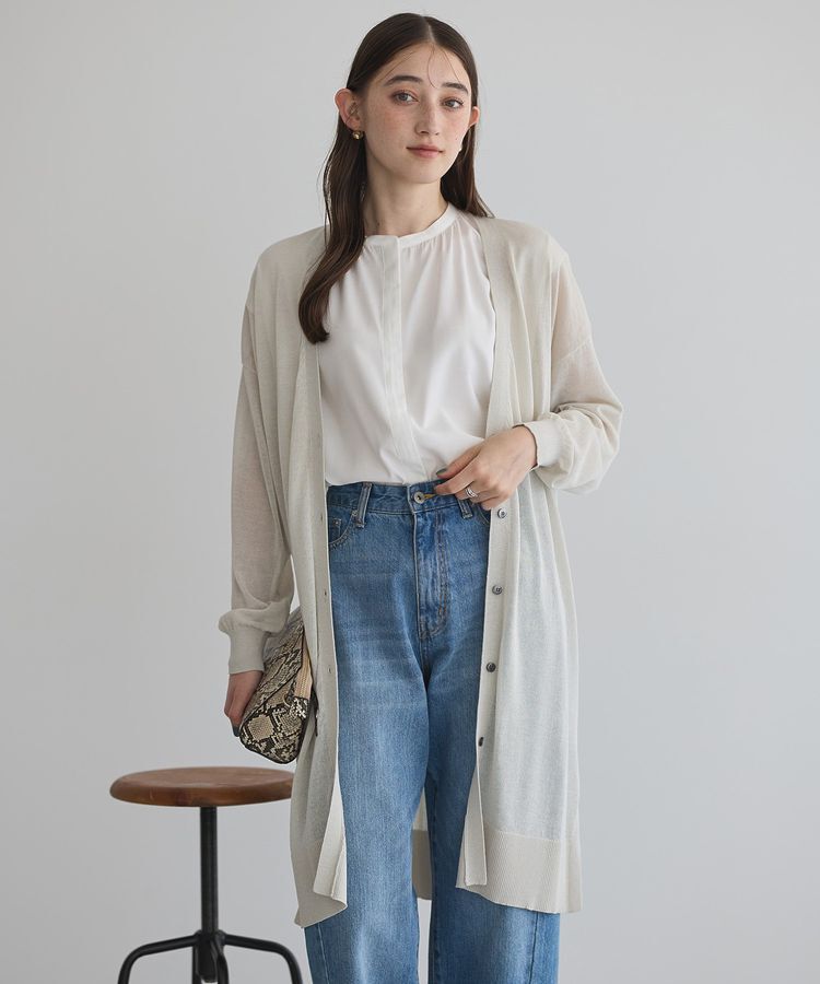 YECCA VECCA「シアーニットロング丈カーディガン」|カーディガン|Light beige