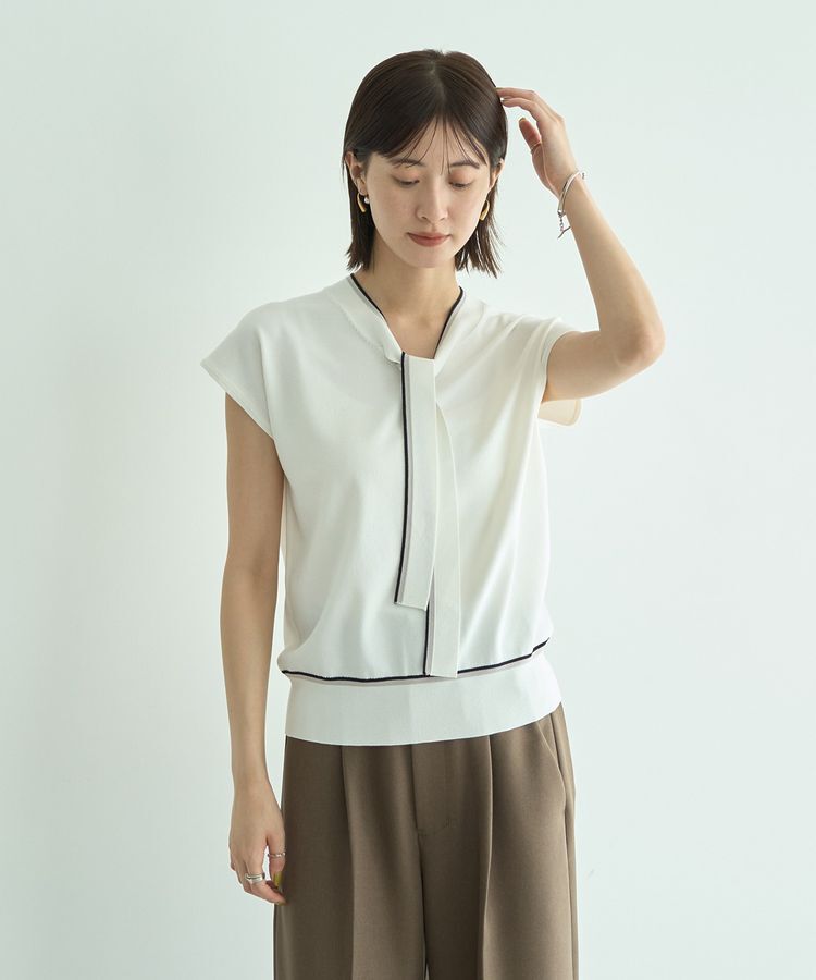 YECCA VECCA「【UVカット】配色ボウタイニット」|ニット・セーター|