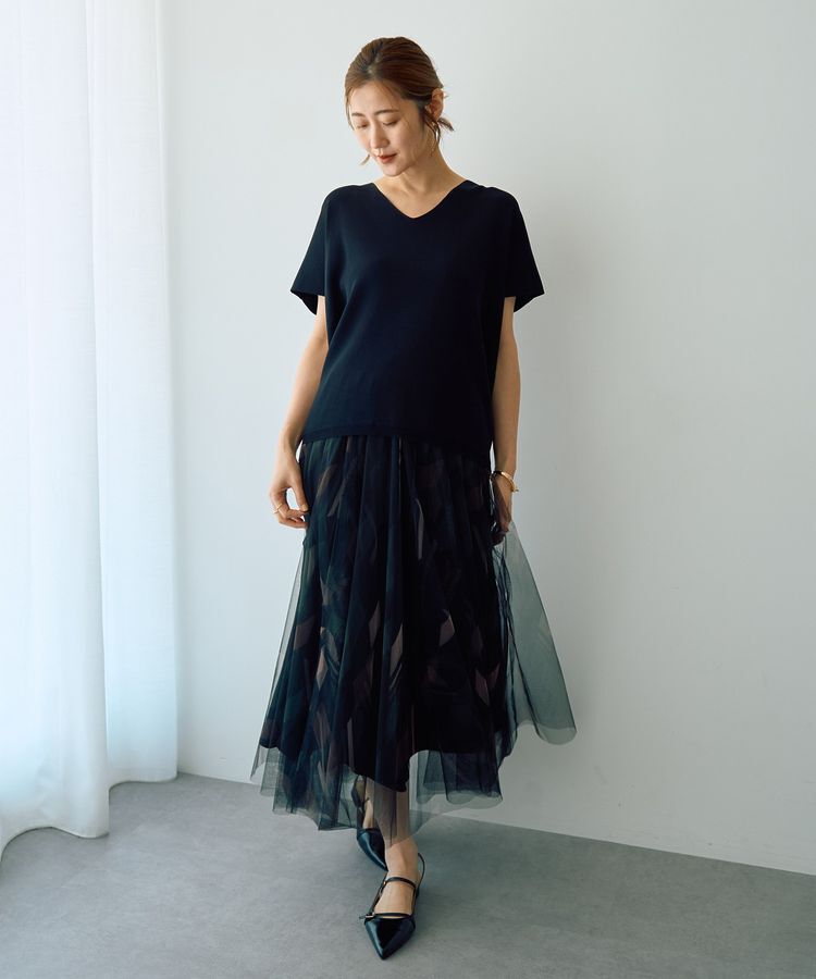 YECCA VECCA「プリントチュールスカート」|フレア|