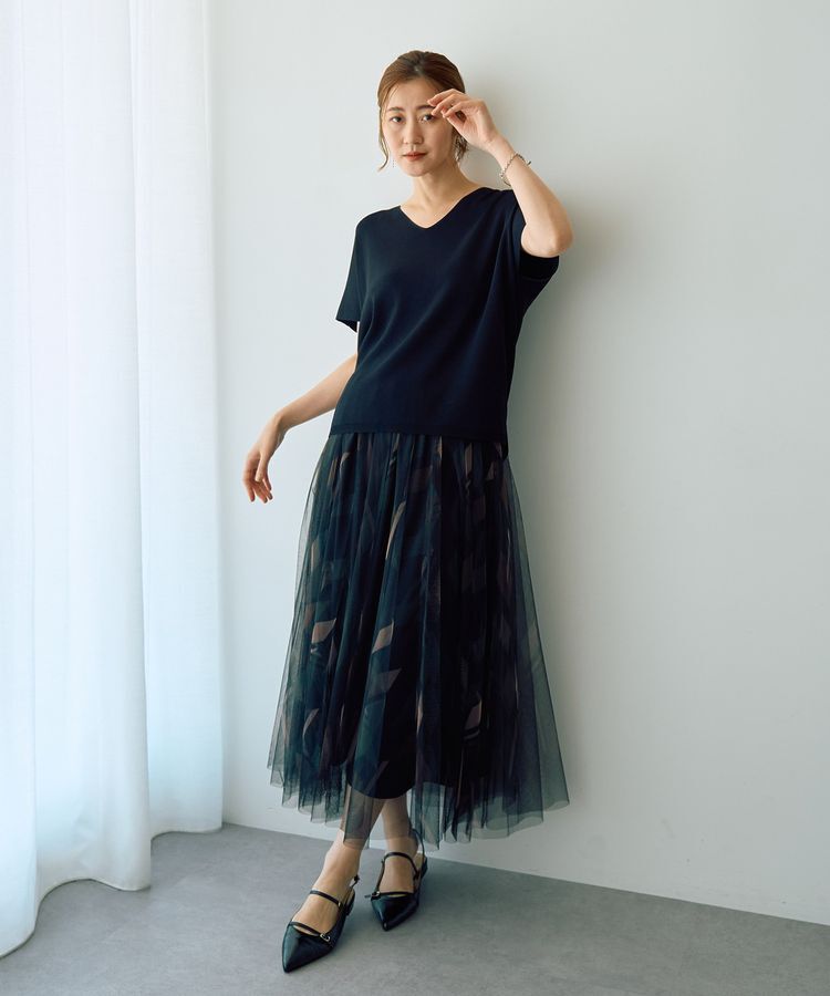 YECCA VECCA「プリントチュールスカート」|フレア|