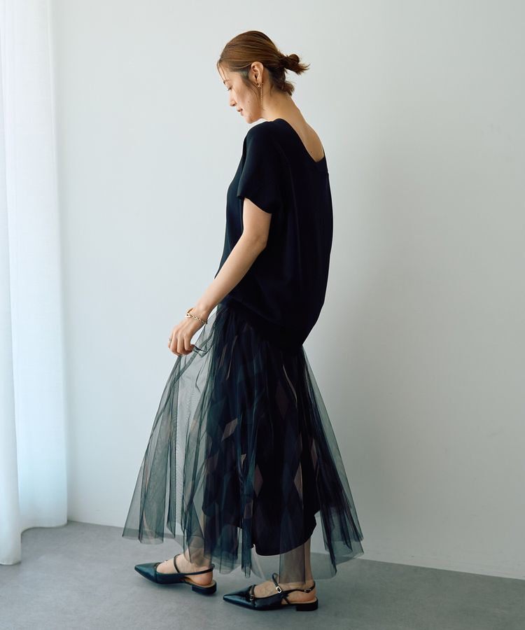 YECCA VECCA「プリントチュールスカート」|フレア|