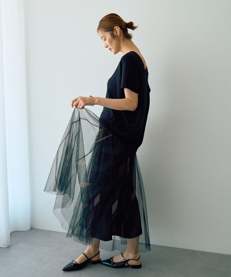 YECCA VECCA「プリントチュールスカート」|フレア|