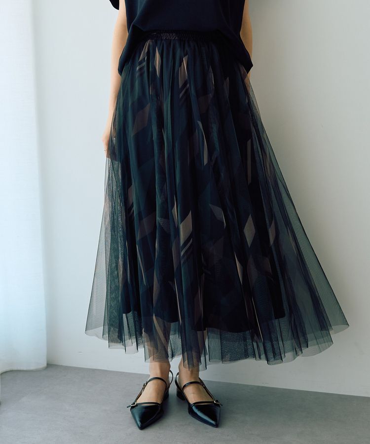 YECCA VECCA「プリントチュールスカート」|フレア|