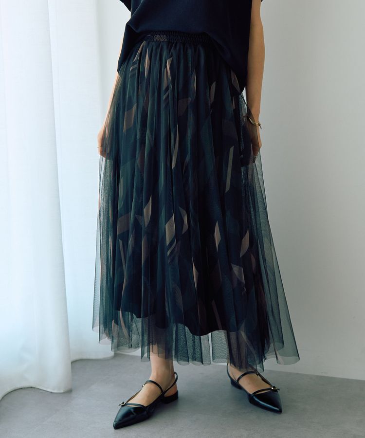 YECCA VECCA「プリントチュールスカート」|フレア|